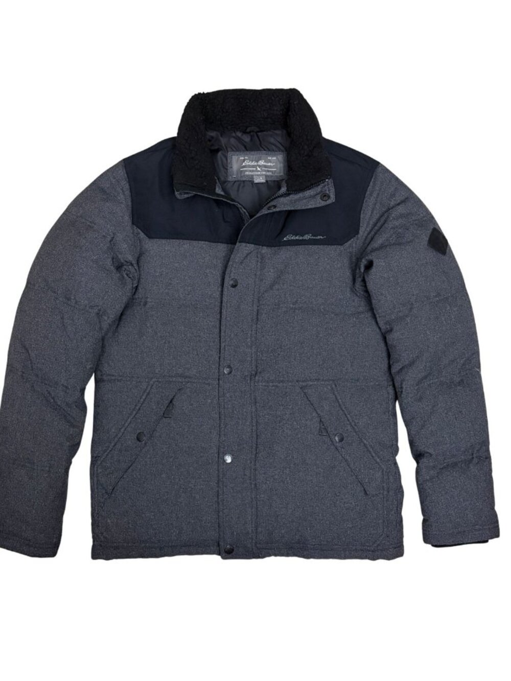 EDDIE BAUER Goose Down Puffer Coat Winter Parka Sherpa Fleece Jacket Mens Small